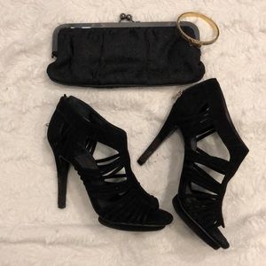 Express black brocade clutch